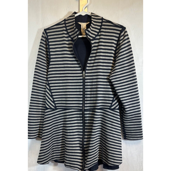 SOFT SURROUNDINGS Althea Navy & Gray Striped Jacket 2BW08 Womens M A56 - Picture 1 of 7